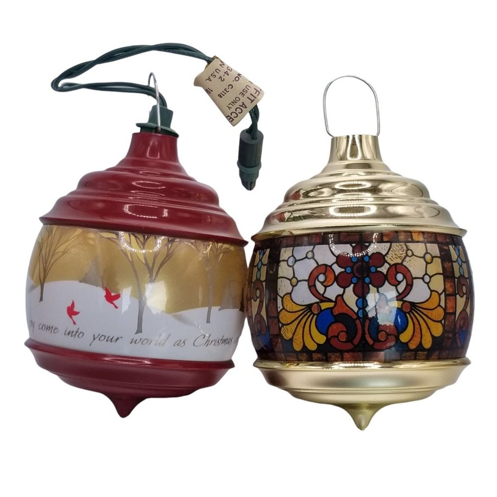 Vintage Christmas Ornaments Hallmark Light Up Bulbs Stained Glass 1984 Cardinal